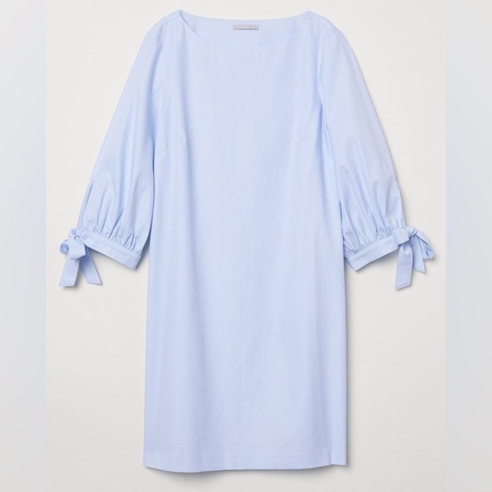 H&M Light Blue Striped Dress costal cotton dress